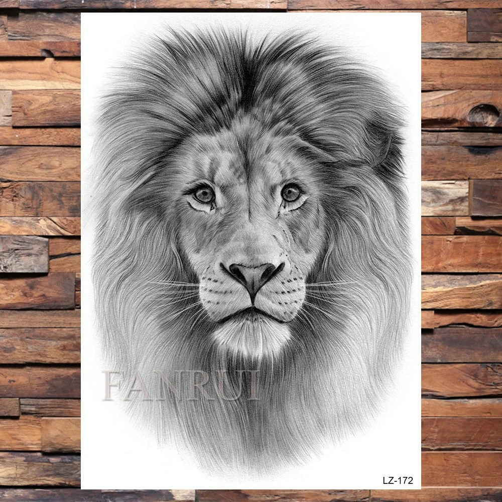 Mighty Lion King Of Beasts Tattoos Temporary Men Women Body Art Fake Tatoo Realistic Tribal Tiger Tattoo Sticker Arm Leg Makeup