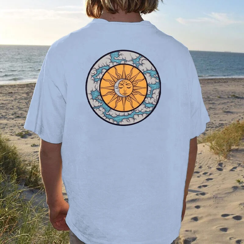 Men Fashion Abstract Hippie Sun Print T-shirt