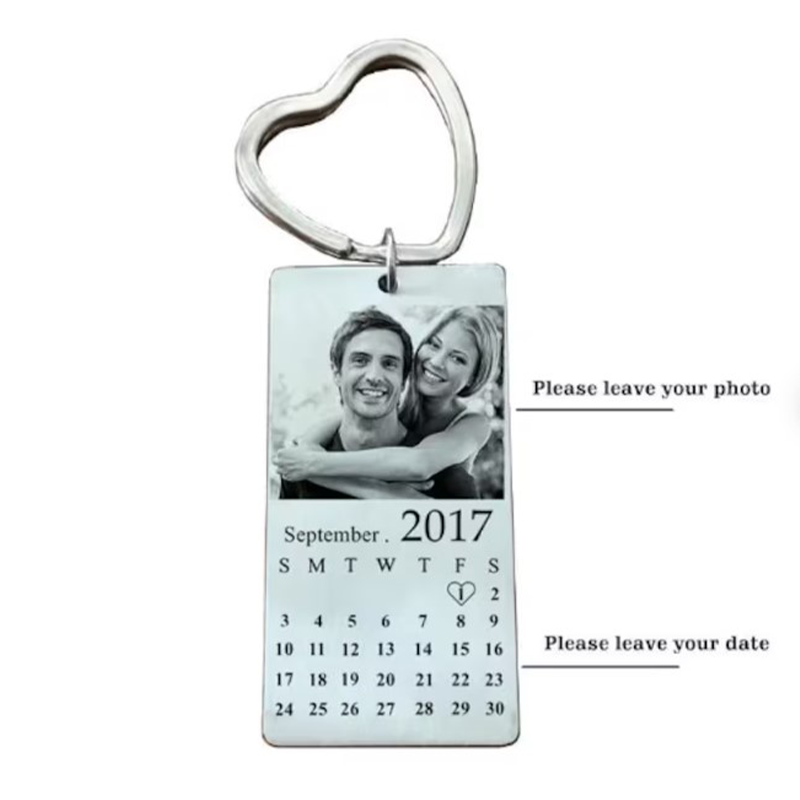 Custom Laser Engraved Photo Calendar  Anniversary Date Keychain