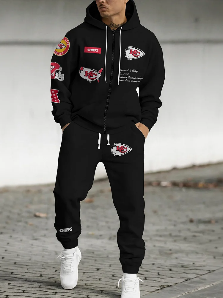 Kansas City Chiefs Zip-up Hoodie & Pants 2 Pieces Set