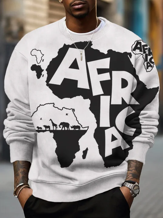 Men's Africa Map Animal Art Print Casual Sweatshirt