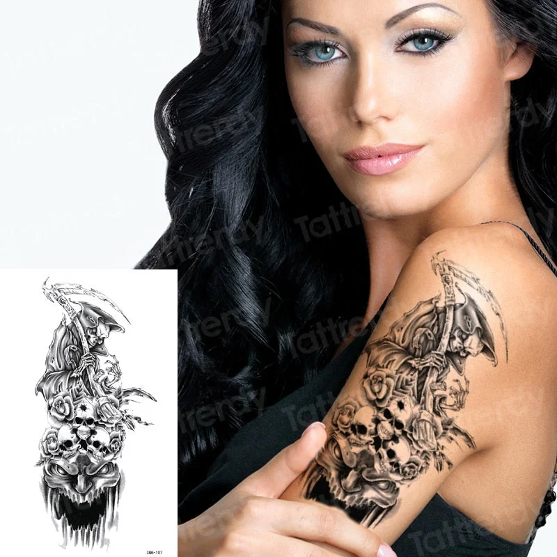 Snake Flower Rose Waterproof Temporary Tattoo Sticker Flash Tattoo Lace Fox Lion Body paint Arm Fake Sleeve Tattoo Women Mermaid