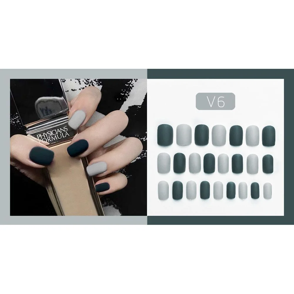 fake nails art press on Matte false nail Solid color with glue coffin stick designs clear set full cover artificial short kiss-Nail Inspo