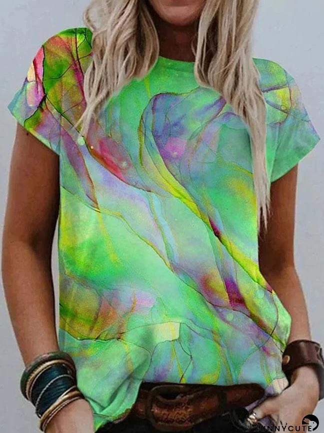 Multicolor Printed Round Neck Short Sleeve T-Shirt