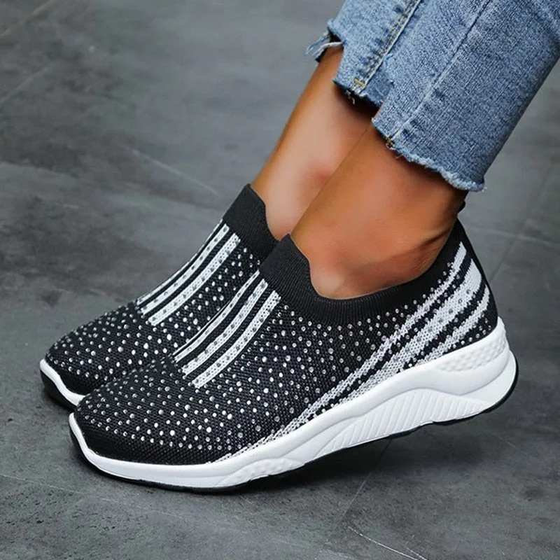 Rimocy women's hot pink crystal sneakers slip on flats shoes for women 2022 Spring Non-slip Soft Bottom casual shoes woman flats