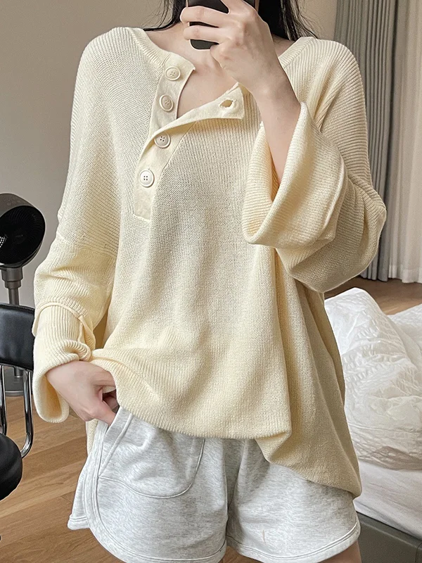 Urban Roomy Asymmetric Pure Color V-Neck Pullovers