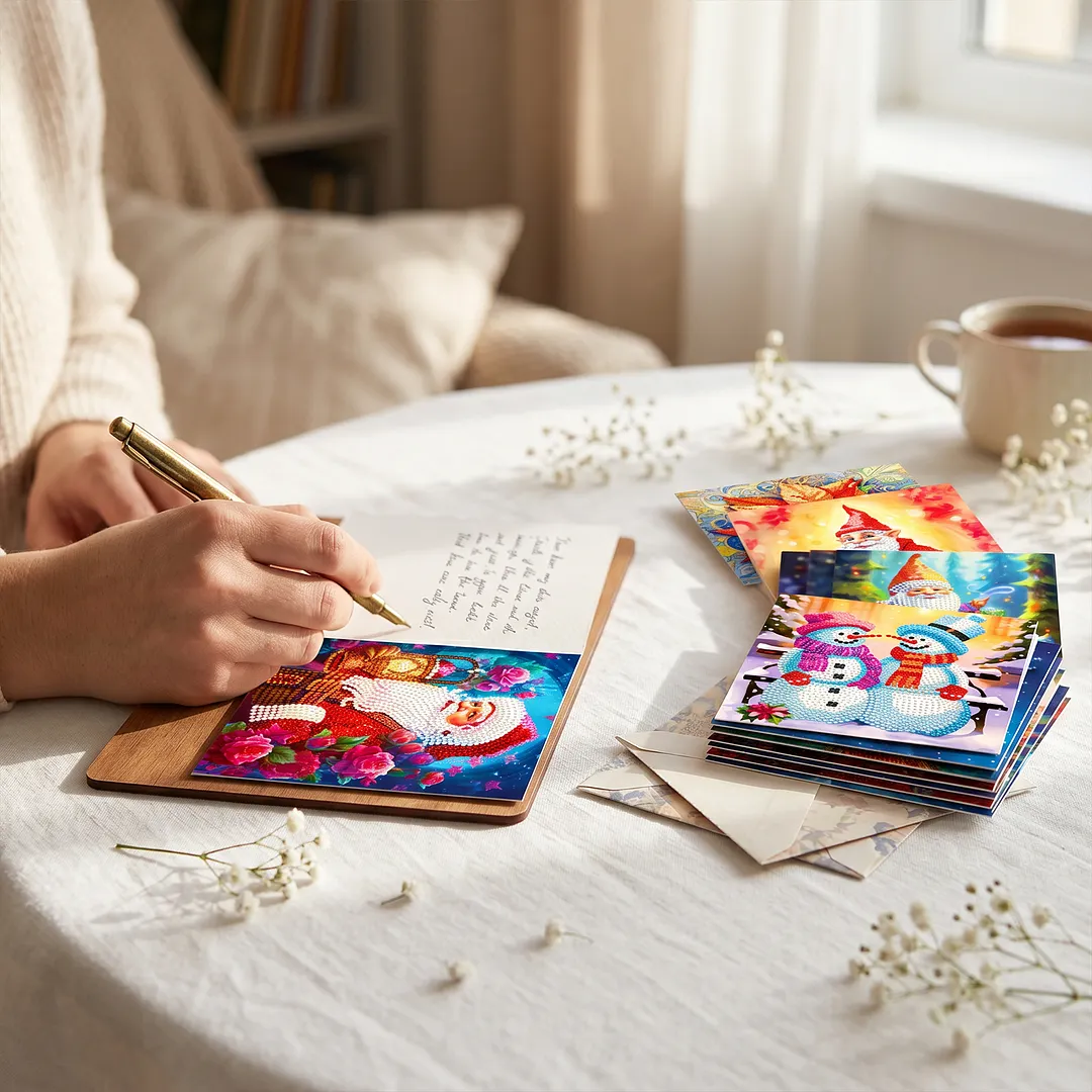 8Pcs Christmas Goblin DIY Diamond Painting Greeting Card Set with Envelopes Crystal Painting Art Greeting Cards for Beginner Adult Holiday Crafts Gifts