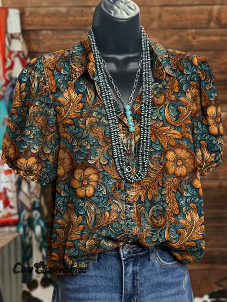 Women&rsquo;s Vintage Art Print Casual Cotton Shirt Multicolor / S