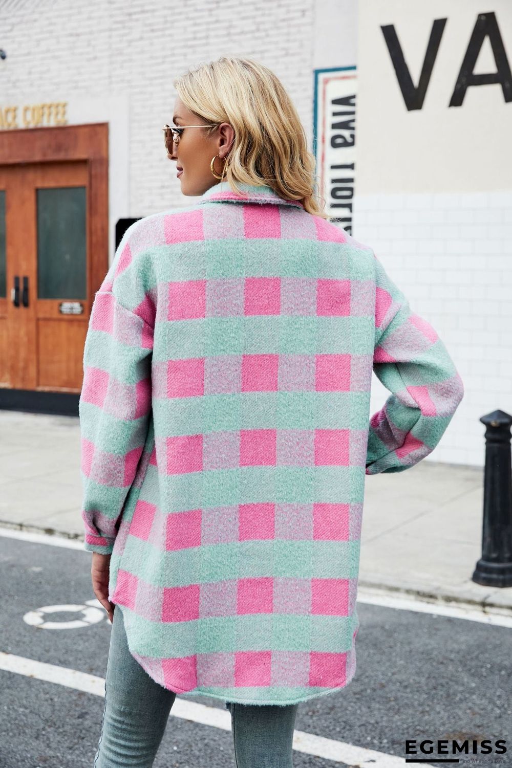 Autumn Winter Suede Coat Single Breasted Lapel Long Sleeve Plaid Cardigan Shirt | EGEMISS