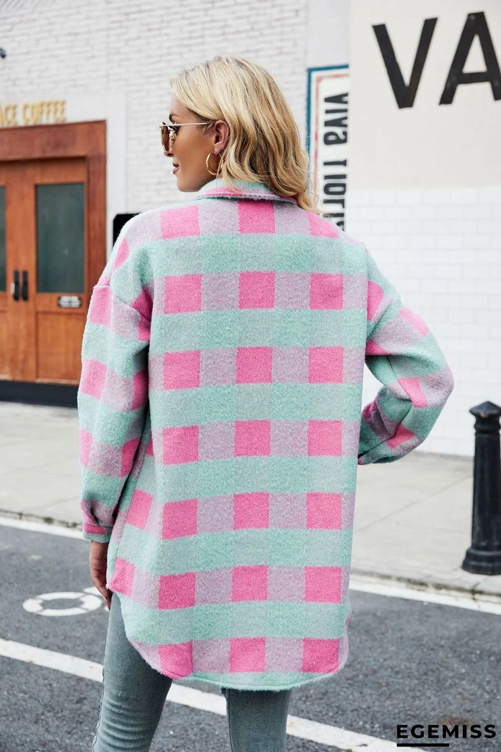 Autumn Winter Suede Coat Single Breasted Lapel Long Sleeve Plaid Cardigan Shirt | EGEMISS