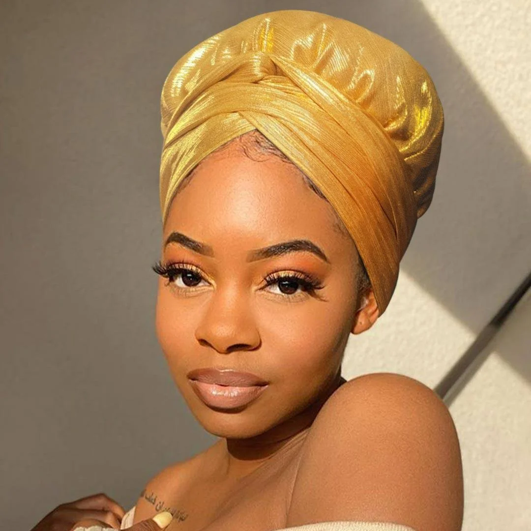 Solid Color Head Wrap With Satin-Lined(Golden)-AW1154