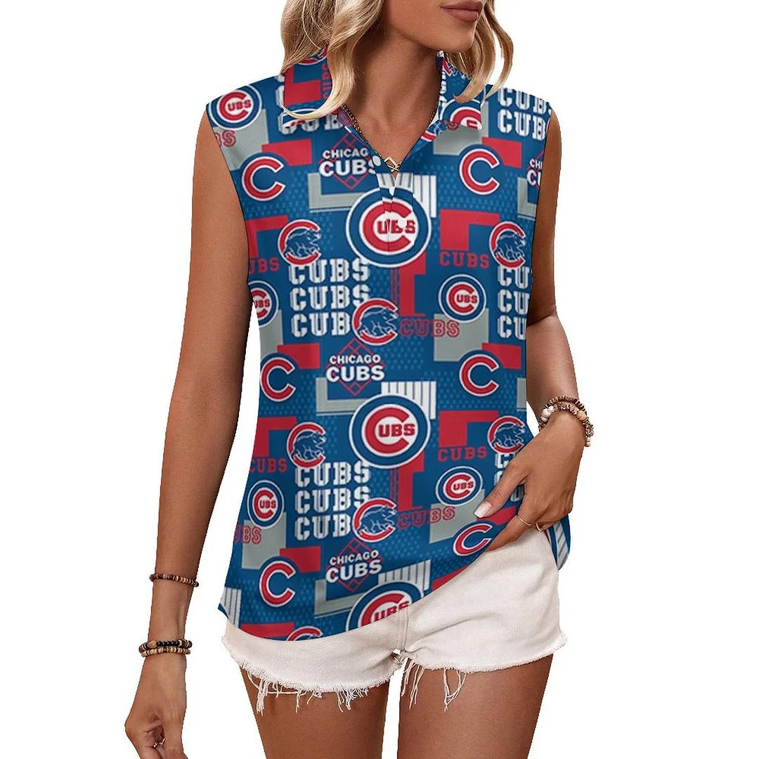 V-neck Sleeveless Casual POLO Shirt Tank Top for Women Printed with Pattern,Blue,Red