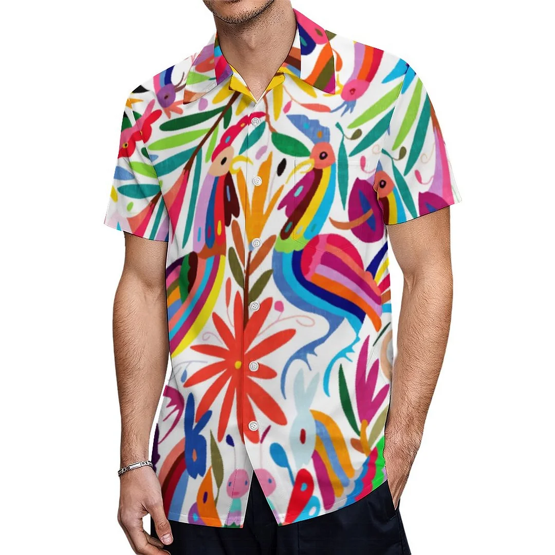 Colorful Otomi Print Floral Animal Hawaiian Shirt Mens Button Down Plus Size Tropical Hawaii Beach Shirts
