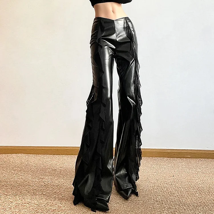 High Waist Gothic Faux PU Mesh Pant