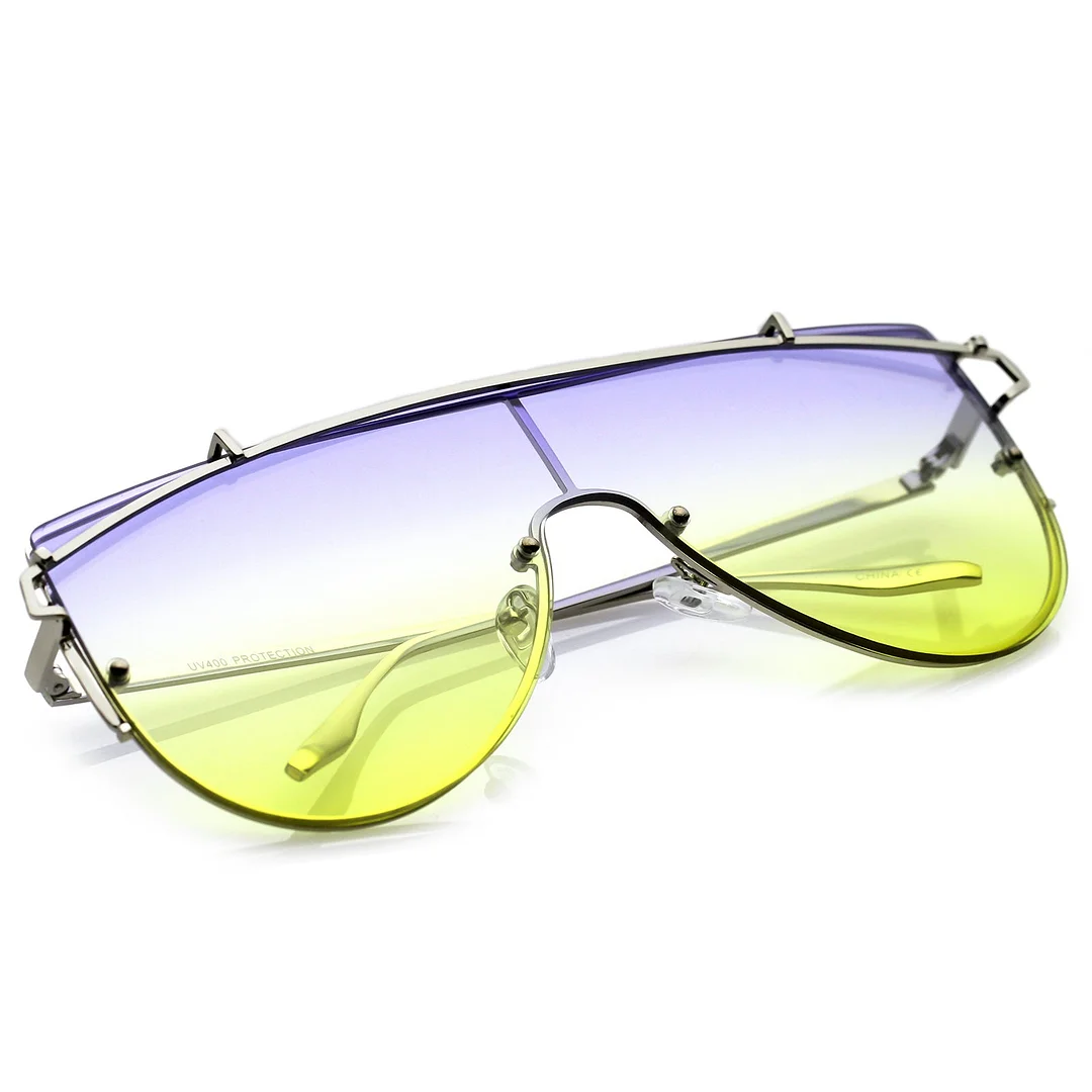 Futuristic Rimless Metal Crossbar Gradient Colored Mono Lens Shield glasses 61mm