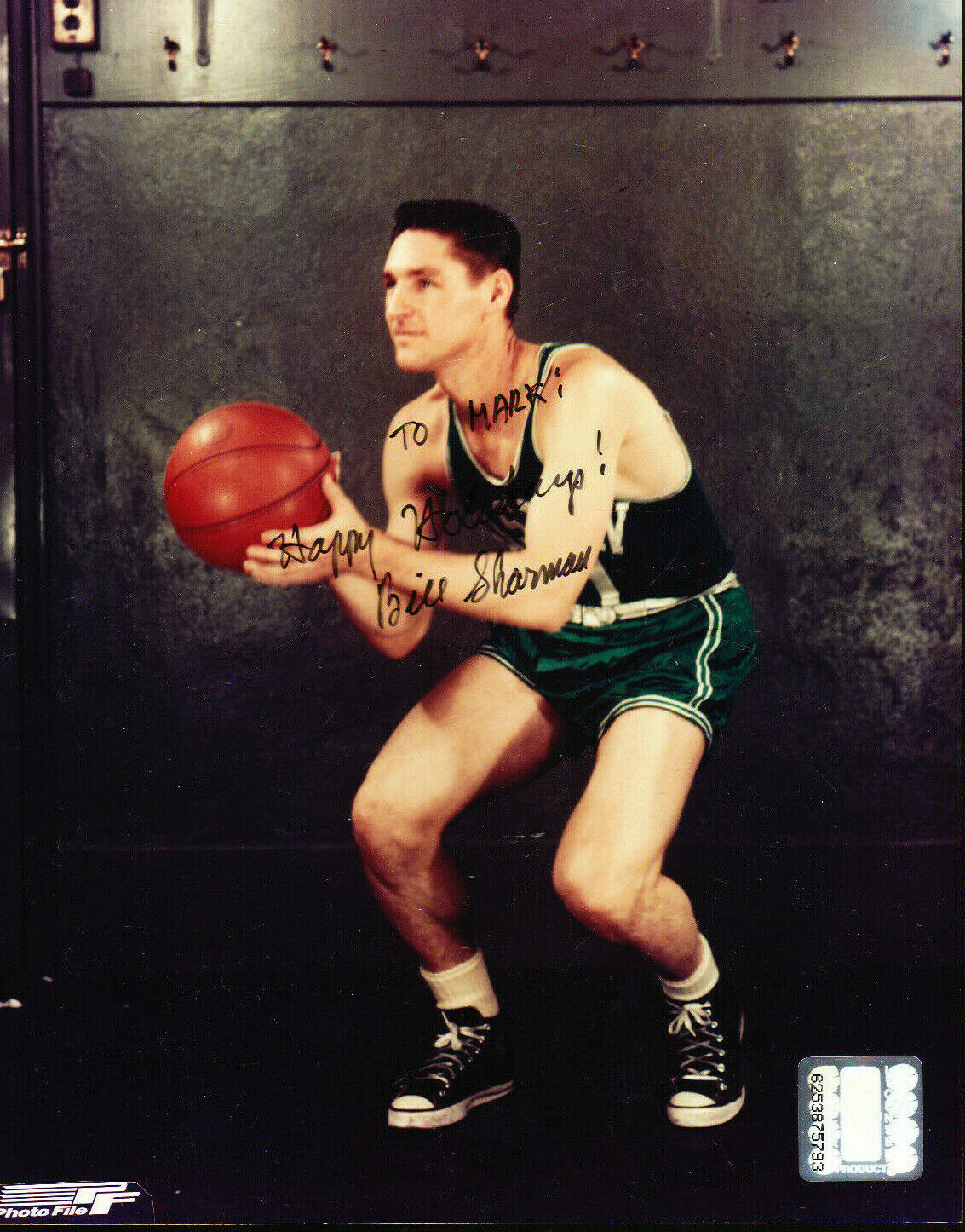 BILL SHARMAN AUTOGRAPH SIGNED 8X10 Photo Poster painting COA BOSTON CELTICS MARK HAPPY HOLIDAYS