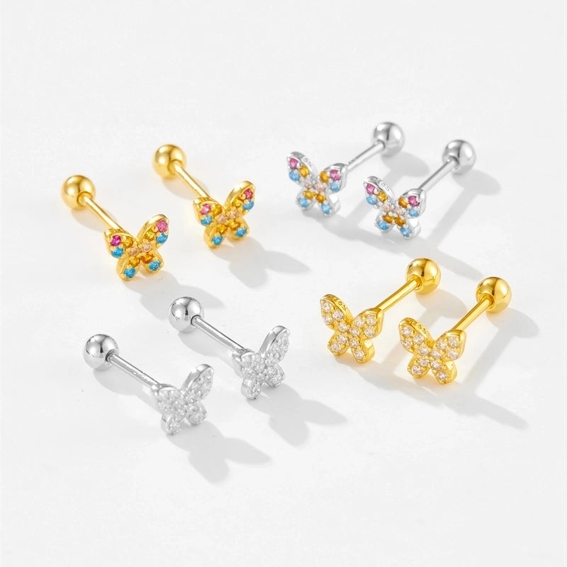 1 Pair 925 Sterling Silver Zircon Butterfly Ear Studs