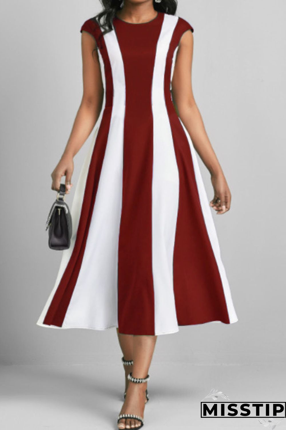 Black Casual Striped Print Patchwork O Neck A Line Dresses