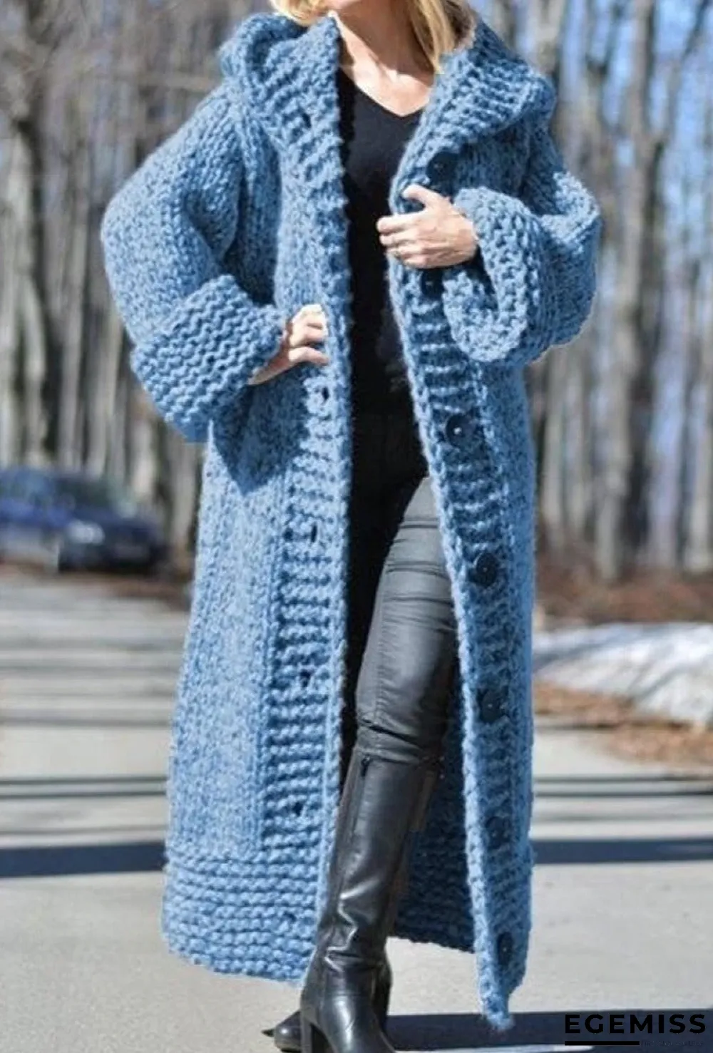 Chunky Knit Long Hooded Cardigan | EGEMISS