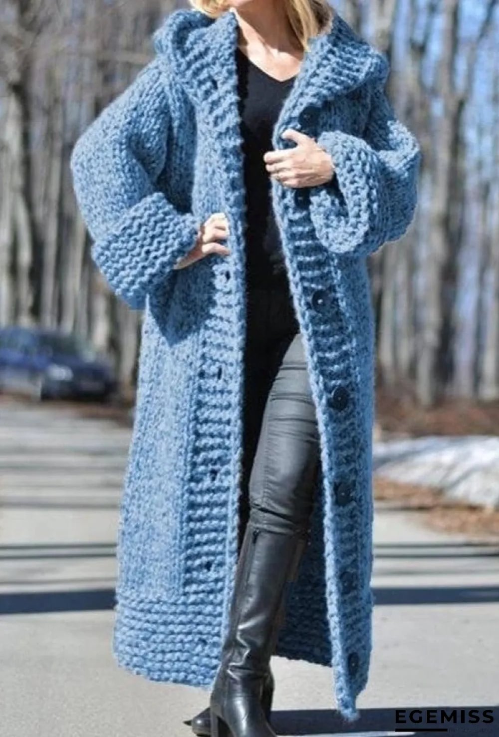 Chunky Knit Long Hooded Cardigan | EGEMISS