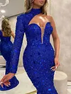 Stylish One-Shoulder Long Sleeve Shiny Sexy Slim Evening Maxi Dress
