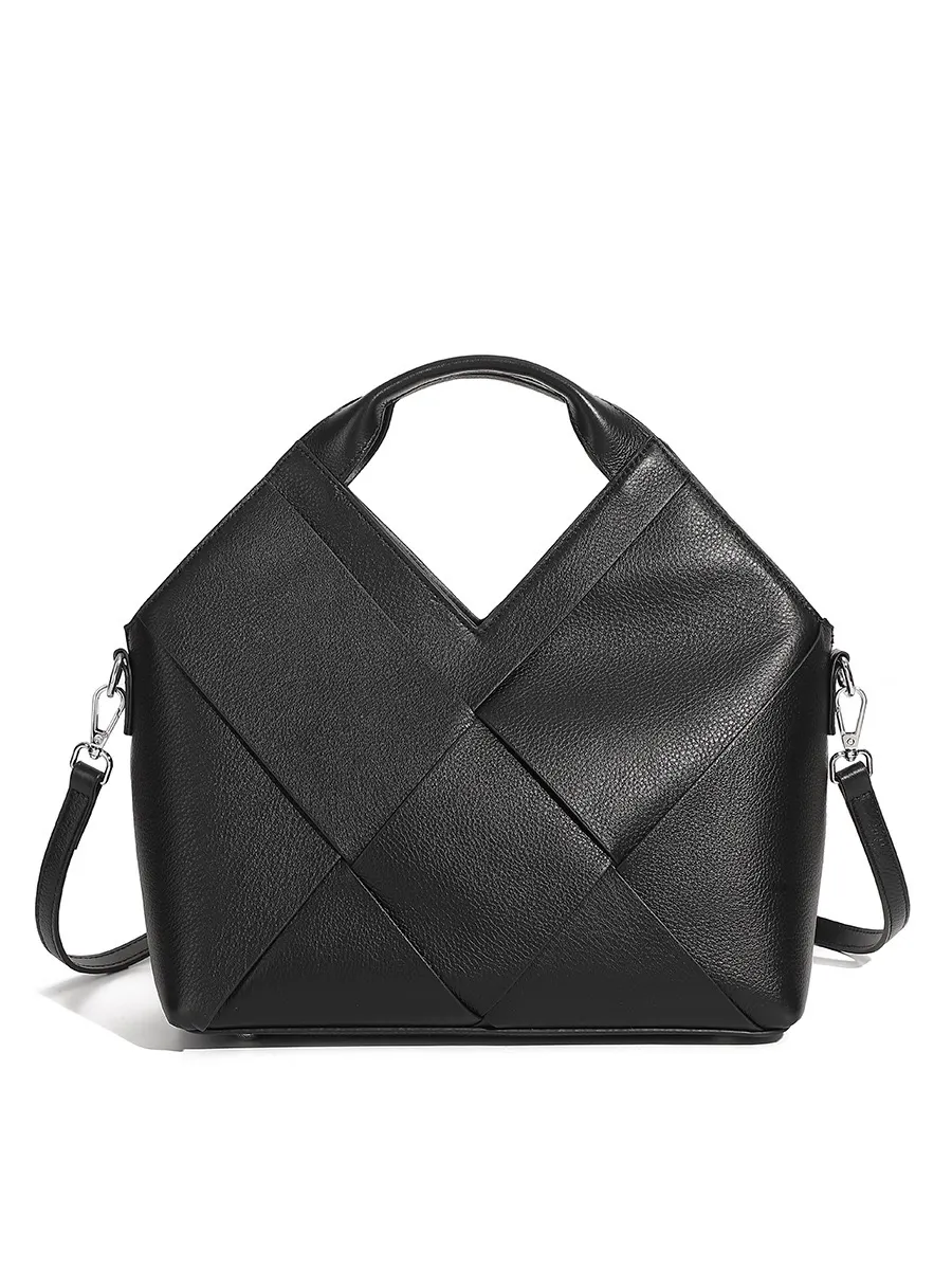 Women Top‑Grain Leather Woven Handbag Inverted‑Triangle Soft Leather Crossbody Bag-MERUMOTE