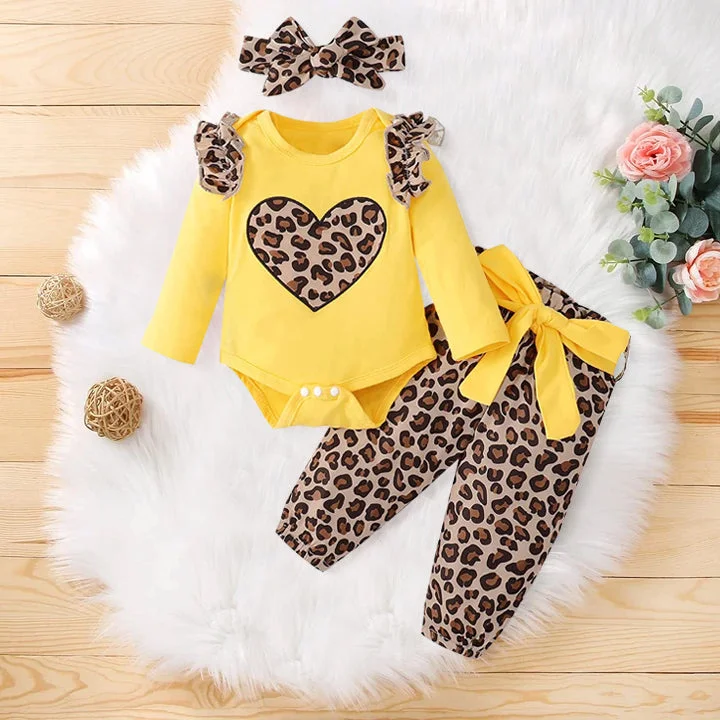 3PCS Leopard Printed Long-sleeve Baby Set