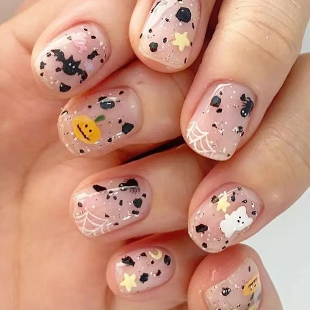 Churchf Churchf Short Square Armour Cartoon Pumpkin Spider Giant White Bear Star Halloween Element Fake Nail Finished Wear A Festival
