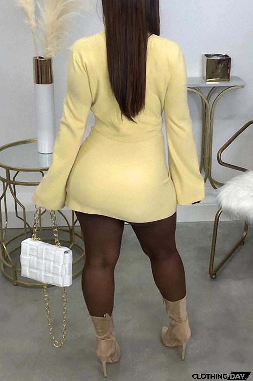 Light Green Casual Solid Split Joint Slit Half A Turtleneck Long Sleeve Two Pieces