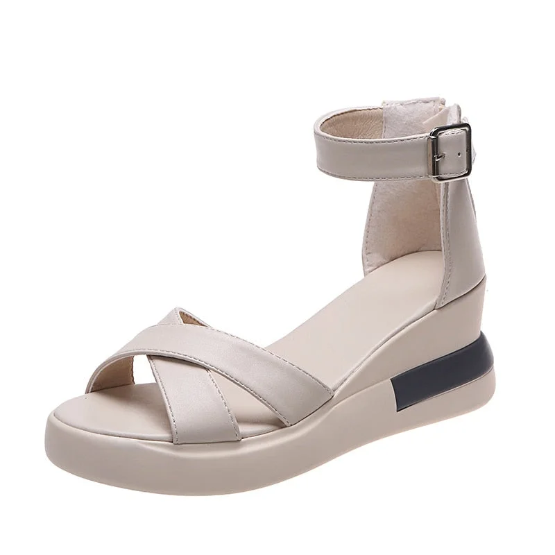 Summer Wedge Shoes for Women Sandals Solid Color Open Toe High Heels Casual Ladies Buckle Strap Fashion Female Sandalias Mujer