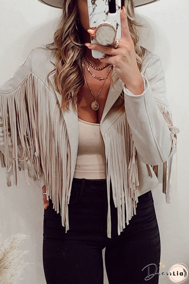 Long Sleeve Faux Suede Tassel Jacket