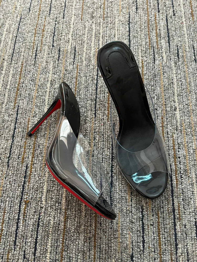 100mm Women's Mules Summer Patent Open Toe Sandals High Heel Party Shoes Red Bottom Pumps