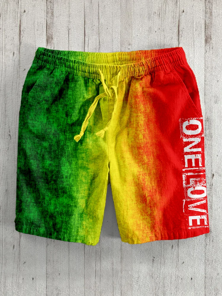 Men's Reggae One Love Art Linen Blend Shorts