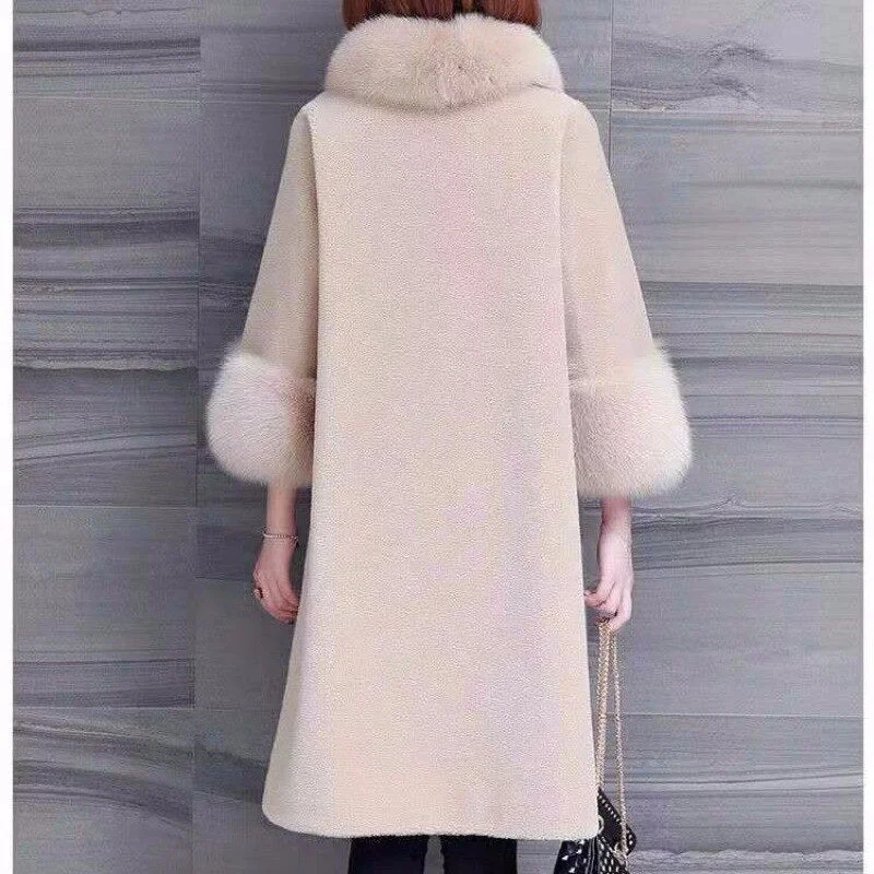 Suofun Long Sheep Shear Loose Women Office Style Lady Warm Single Breasted Lamb Fur Wool Cloth With Soft Nap Fur Winter Coat