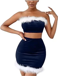 pornhint Pornhint wodceeke Women Christmas Lingerie Skirts Set Velvet Santa Babydoll Pajamas 2 Piece Sexy Tube Top Wrap Mini Skirt Nightwear