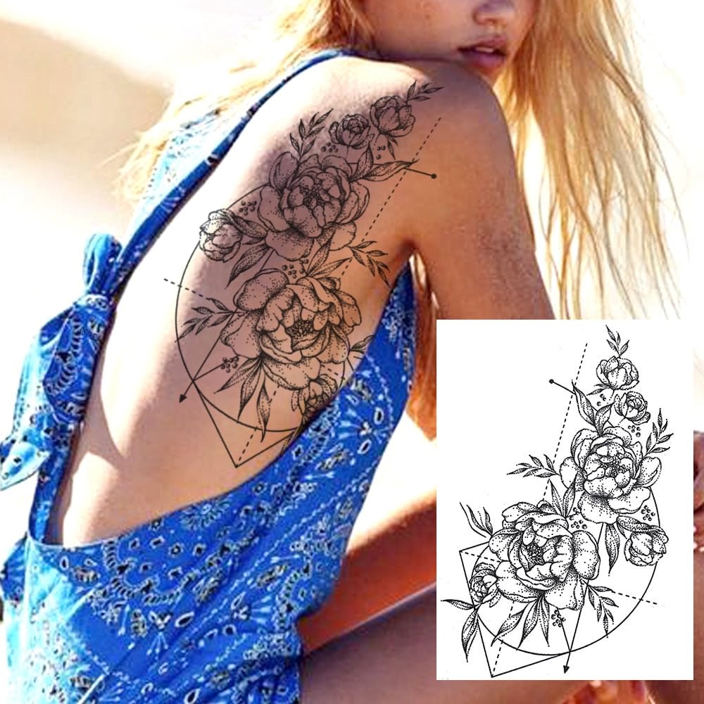 Realistic Sexy Peony Tattoos Temporary Women Adult Flower Arm Tattoos Sticker Waterproof Fake Floral Bloosom Body Leg Art Tatoos 530
