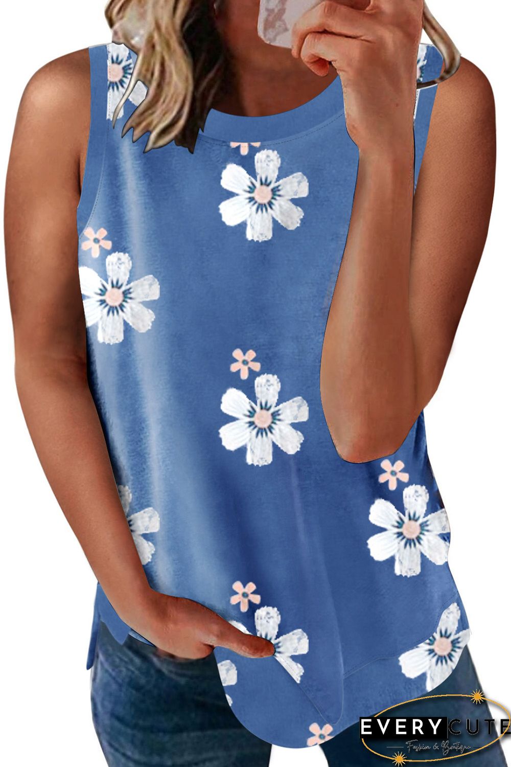 Sky Blue Crew Neck Tank Top