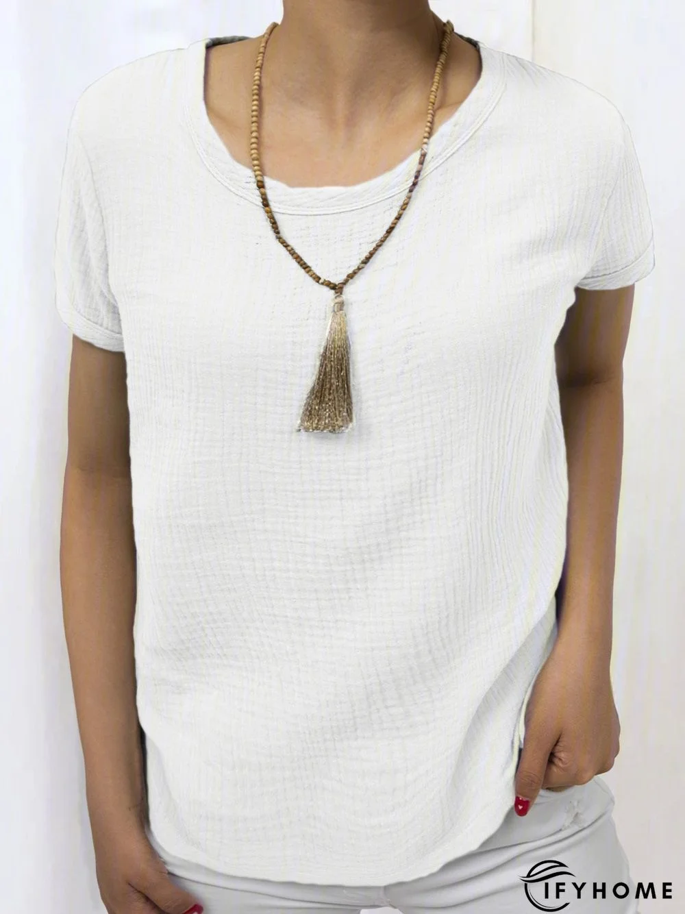 Plain Linen Short Sleeve Casual Blouses | IFYHOME