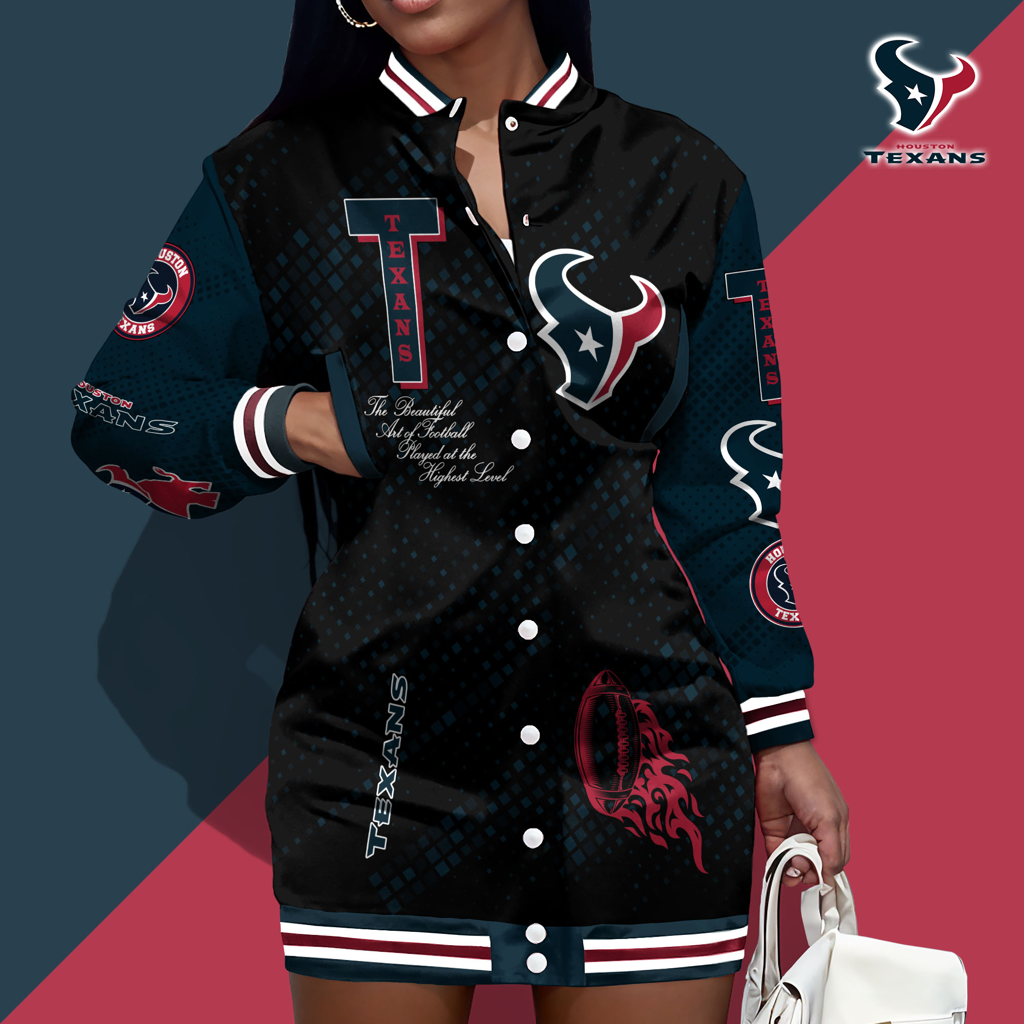 Houston Texans Limited Edition Button Down Long Sleeve Jacket Dress