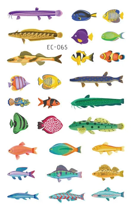 24 kinds Temporary Tattoo Stickers for Kids Cute Cartoon Tropical Fish Marine faux tatouage temporaire Disposable Children Gift