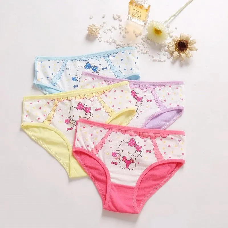 4 Pieces/Lot 2-12Y Children Underwear High Quality Cotton Girls Panties Cute Cat Pattern Kids Boxer Briefs Child Soft Girl Pants
