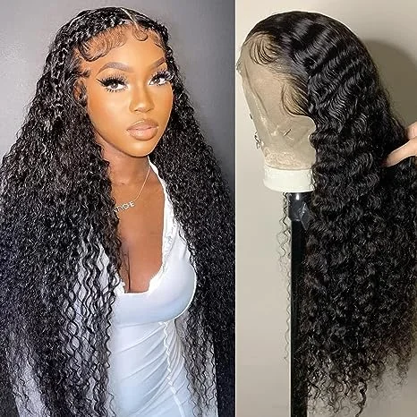 13x4 HD Transparent Deep Curly Lace Frontal Glueless Wigs Human Hair Pre Plucked With Baby Hair