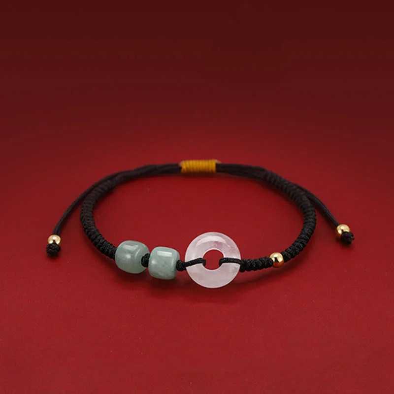 Green Aventurine White Jade 2Pcs Peace Buckle Luck Braided Couple Bracelet