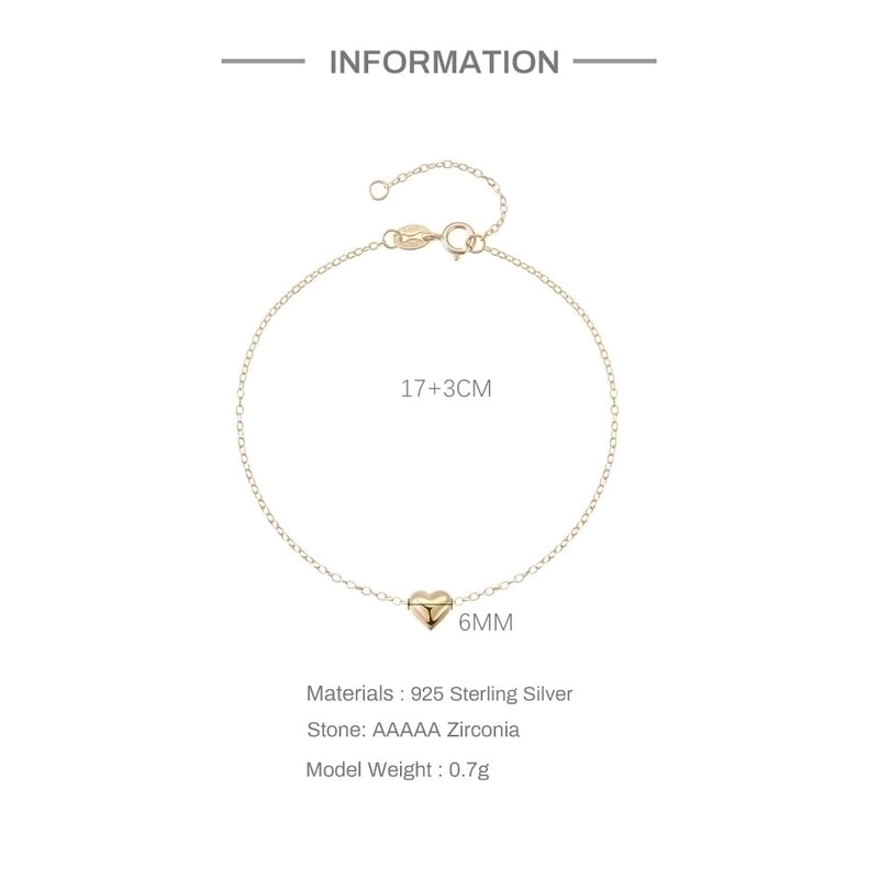 Minimalist Heart Shape Sterling Silver Plating Bracelets