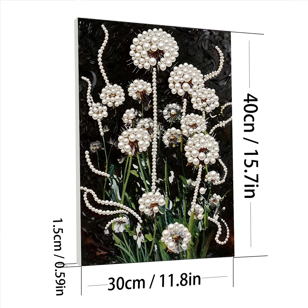 DIY Dandelion Pearl Painting Kit for Adults Beginners Gift Idea Home Wall Decor Pearl Gem Paintings Picture Arts Craft 30x40cm with Frame