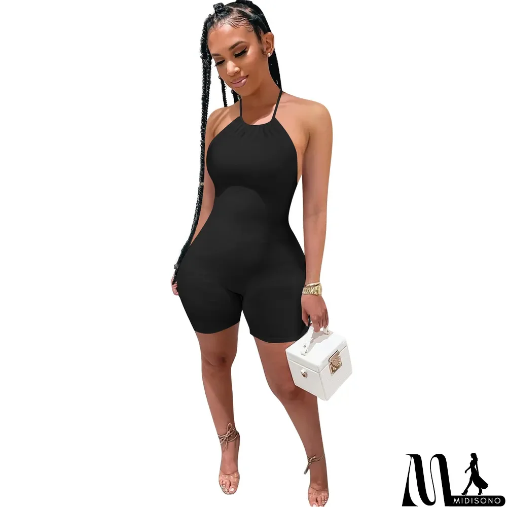 MidiSono - Women's Lace-Up Rib Backless Sexy Jumpsuit