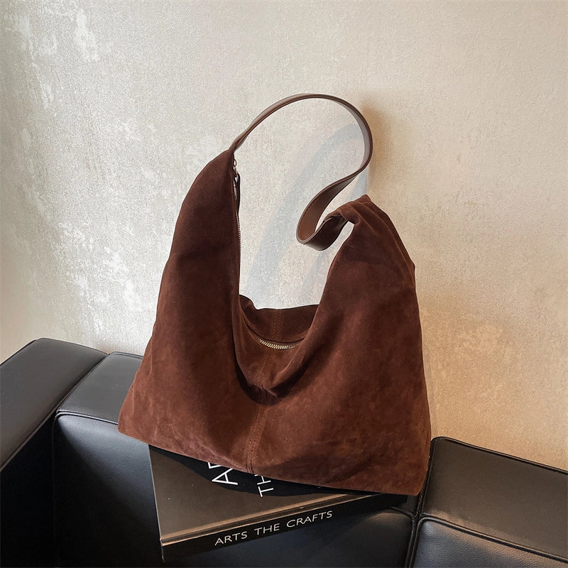 Women’s Medium Flannel Solid Color Streetwear Sewing Thread Pillow Shape Zipper Underarm Bag