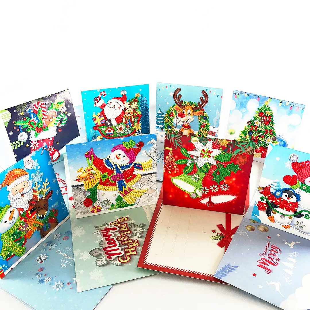 8PCS Christmas Tree DIY Diamond Painting Greeting Card Kits with Envelopes Diamond Art Greeting Cards Diamond Art Cards Kits for Adults DIY Crafts Family Friend Gifts