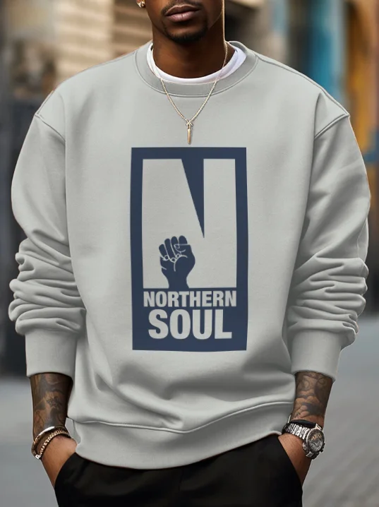 Men's Northern Soul Music Print Cotton Casual Sweatshirt