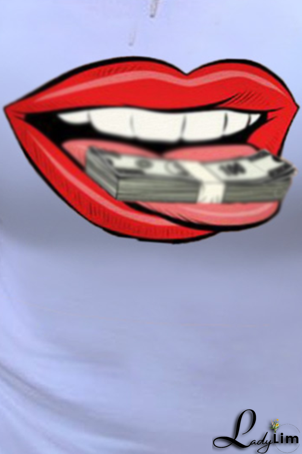 White Casual Lips Printed Split Joint O Neck T-Shirts